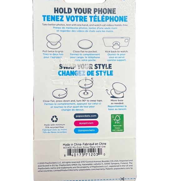 POPSOCKET White Silver Snowflake PREMIUM Metal Universal Pop Grip Phone Stand - Picture 9 of 10